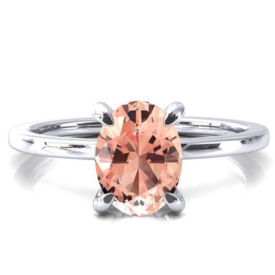Rosy Oval Champagne Sapphire 4 Claw Prong Single Rail Micropave Engagement Ring-FIRE & BRILLIANCE