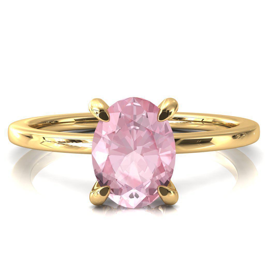 Rosy Oval Pink Sapphire 4 Claw Prong Single Rail Micropave Engagement Ring-FIRE & BRILLIANCE