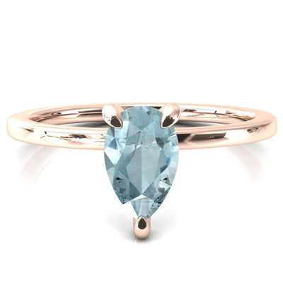 Rosy Pear Aqua Blue Spinel 3 Claw Prong Single Rail Micropave Engagement Ring-FIRE & BRILLIANCE