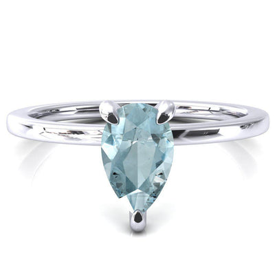 Rosy Pear Aqua Blue Spinel 3 Claw Prong Single Rail Micropave Engagement Ring-FIRE & BRILLIANCE