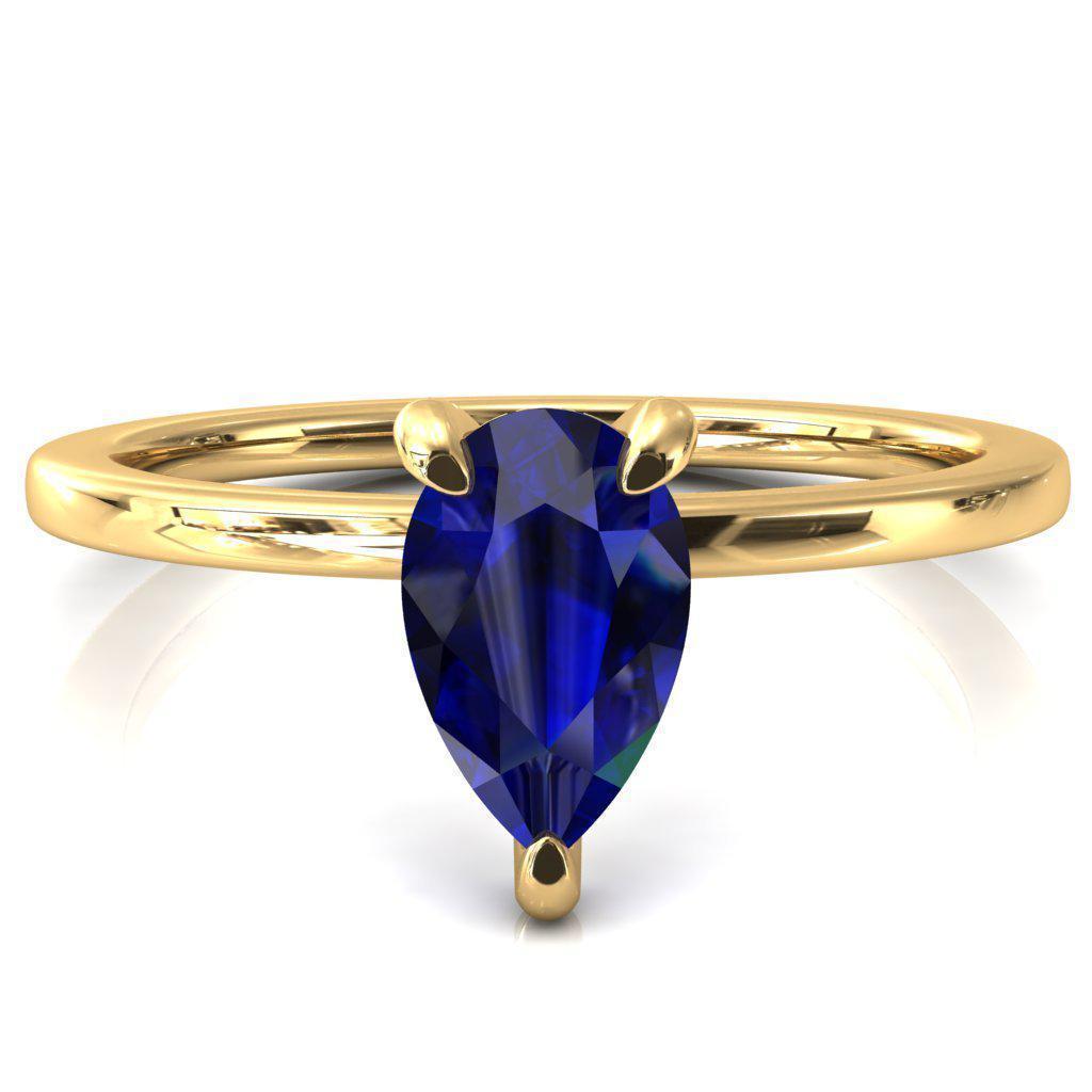 Rosy Pear Blue Sapphire 3 Claw Prong Single Rail Micropave Engagement Ring-FIRE & BRILLIANCE