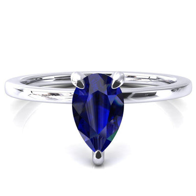 Rosy Pear Blue Sapphire 3 Claw Prong Single Rail Micropave Engagement Ring-FIRE & BRILLIANCE