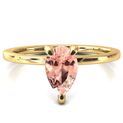 Rosy Pear Champagne Sapphire 3 Claw Prong Single Rail Micropave Engagement Ring-FIRE & BRILLIANCE