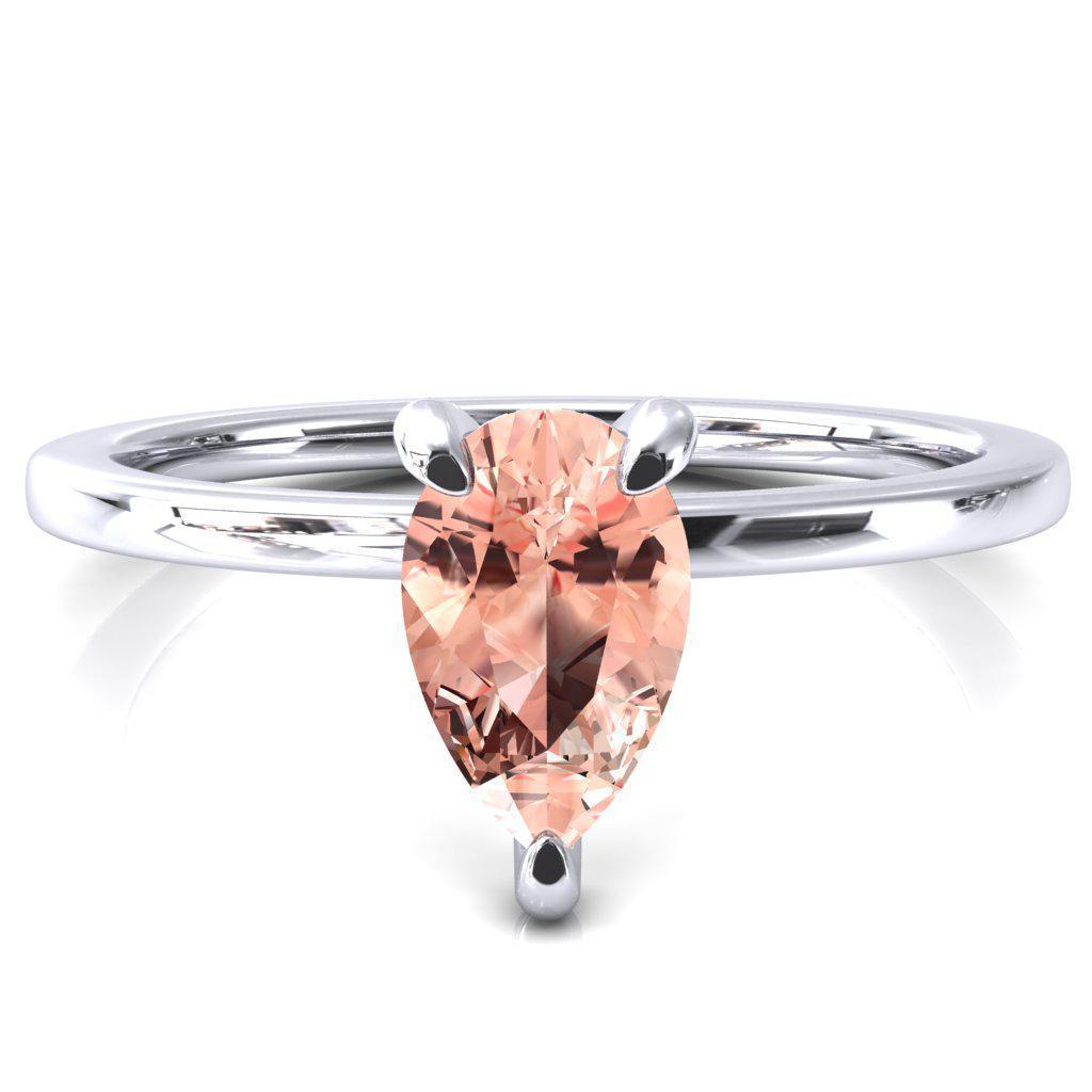 Rosy Pear Champagne Sapphire 3 Claw Prong Single Rail Micropave Engagement Ring-FIRE & BRILLIANCE