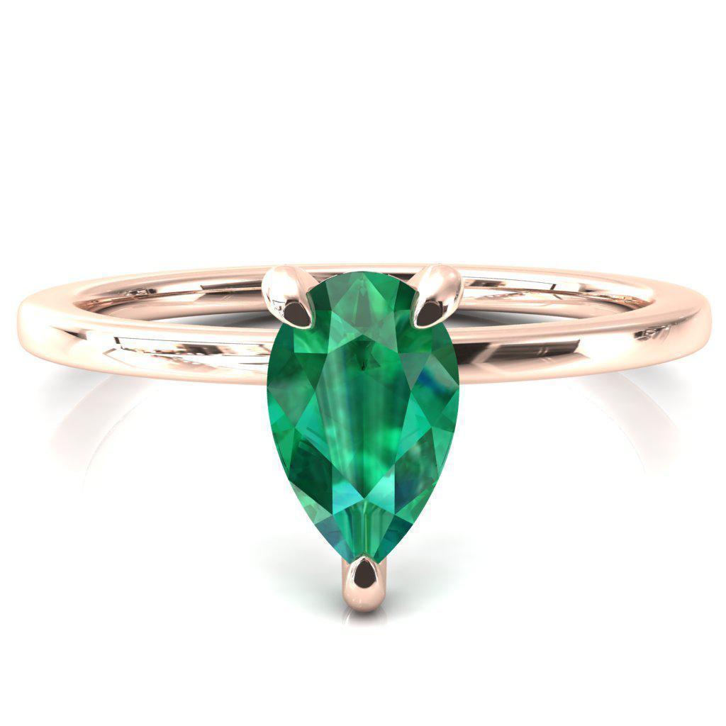 Rosy Pear Emerald 3 Claw Prong Single Rail Micropave Engagement Ring-FIRE & BRILLIANCE