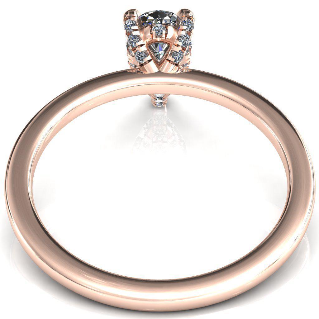 Rosy Pear Moissanite 3 Claw Prong Single Rail Micropave Engagement Ring-FIRE & BRILLIANCE