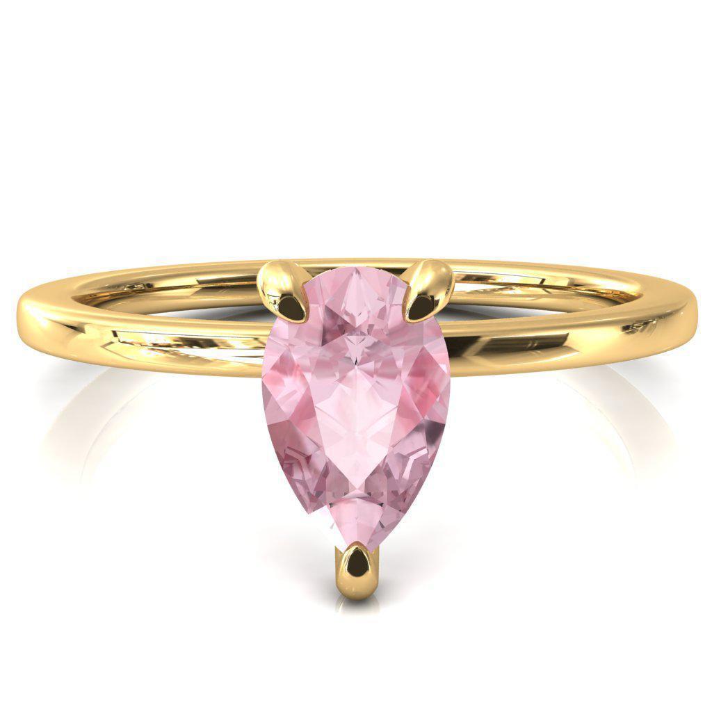 Rosy Pear Pink Sapphire 3 Claw Prong Single Rail Micropave Engagement Ring-FIRE & BRILLIANCE