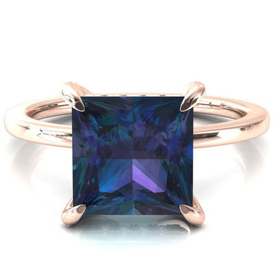 Rosy Princess Alexandrite 4 Claw Prong Single Rail Micropave Engagement Ring-FIRE & BRILLIANCE