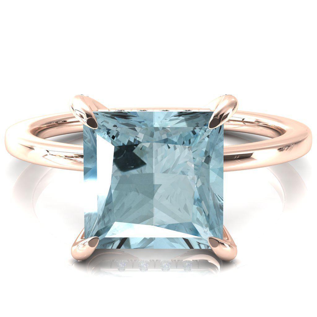 Rosy Princess Aqua Blue Spinel 4 Claw Prong Single Rail Micropave Engagement Ring-FIRE & BRILLIANCE