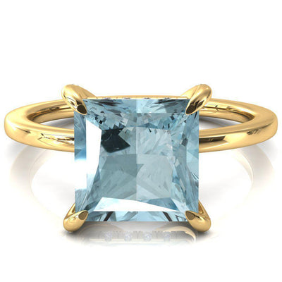 Rosy Princess Aqua Blue Spinel 4 Claw Prong Single Rail Micropave Engagement Ring-FIRE & BRILLIANCE
