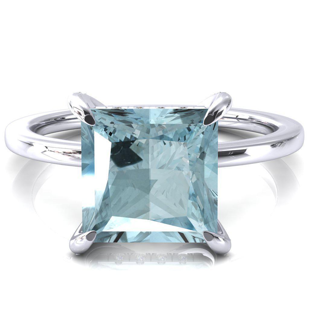 Rosy Princess Aqua Blue Spinel 4 Claw Prong Single Rail Micropave Engagement Ring-FIRE & BRILLIANCE