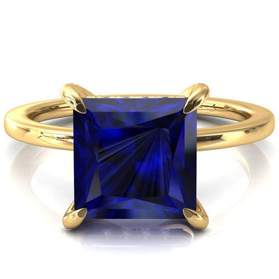 Rosy Princess Blue Sapphire 4 Claw Prong Single Rail Micropave Engagement Ring-FIRE & BRILLIANCE