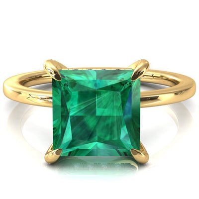 Rosy Princess Emerald 4 Claw Prong Single Rail Micropave Engagement Ring-FIRE & BRILLIANCE