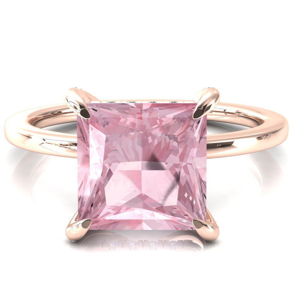 Rosy Princess Pink Sapphire 4 Claw Prong Single Rail Micropave Engagement Ring-FIRE & BRILLIANCE