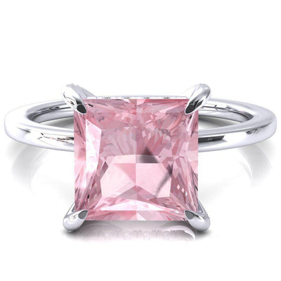 Rosy Princess Pink Sapphire 4 Claw Prong Single Rail Micropave Engagement Ring-FIRE & BRILLIANCE