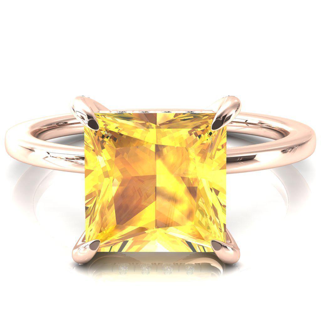 Rosy Princess Yellow Sapphire 4 Claw Prong Single Rail Micropave Engagement Ring-FIRE & BRILLIANCE