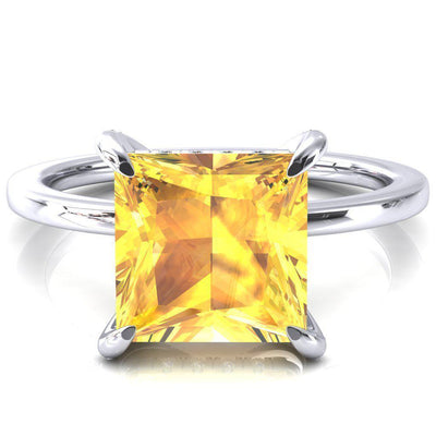 Rosy Princess Yellow Sapphire 4 Claw Prong Single Rail Micropave Engagement Ring-FIRE & BRILLIANCE