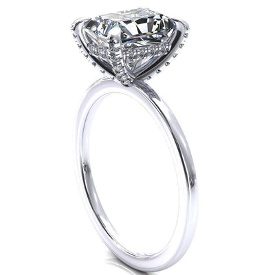 Rosy Radiant Moissanite 4 Claw Prong Single Rail Micropave Engagement Ring-FIRE & BRILLIANCE