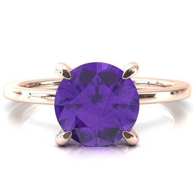 Rosy Round Amethyst 4 Claw Prong Single Rail Micropave Engagement Ring-FIRE & BRILLIANCE