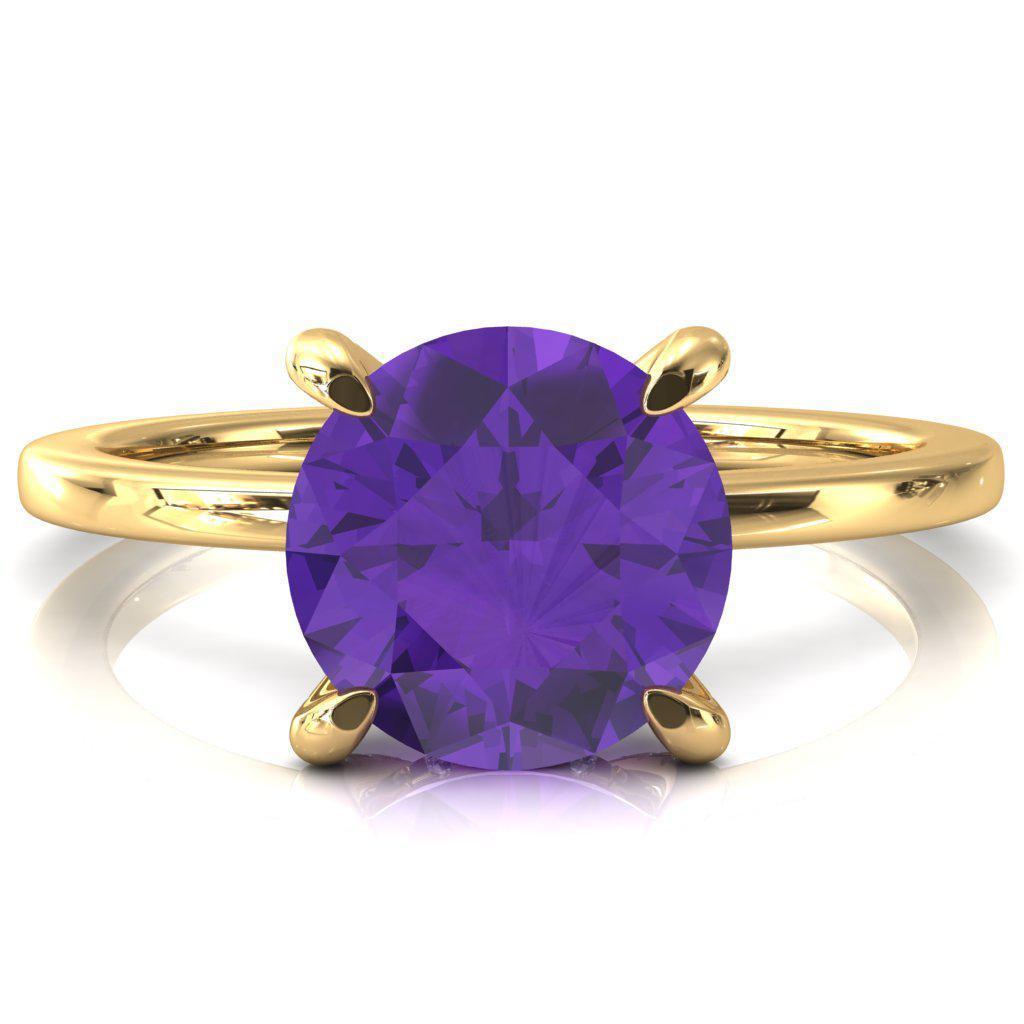 Rosy Round Amethyst 4 Claw Prong Single Rail Micropave Engagement Ring-FIRE & BRILLIANCE