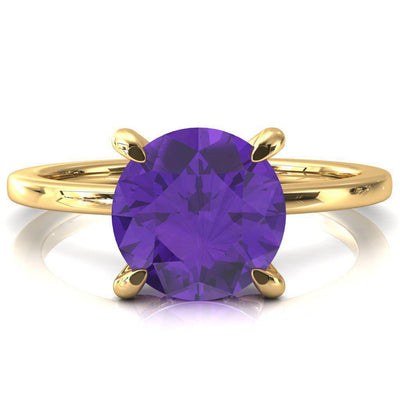 Rosy Round Amethyst 4 Claw Prong Single Rail Micropave Engagement Ring-FIRE & BRILLIANCE