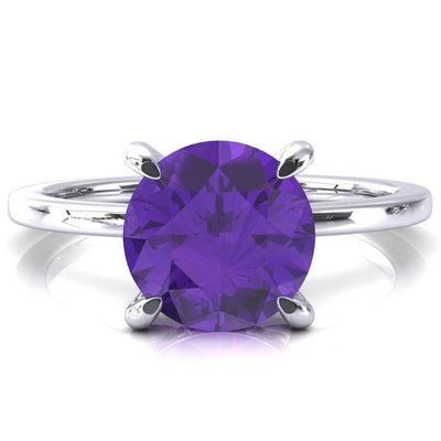 Rosy Round Amethyst 4 Claw Prong Single Rail Micropave Engagement Ring-FIRE & BRILLIANCE