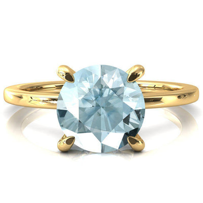Rosy Round Aqua Blue Spinel 4 Claw Prong Single Rail Micropave Engagement Ring-FIRE & BRILLIANCE