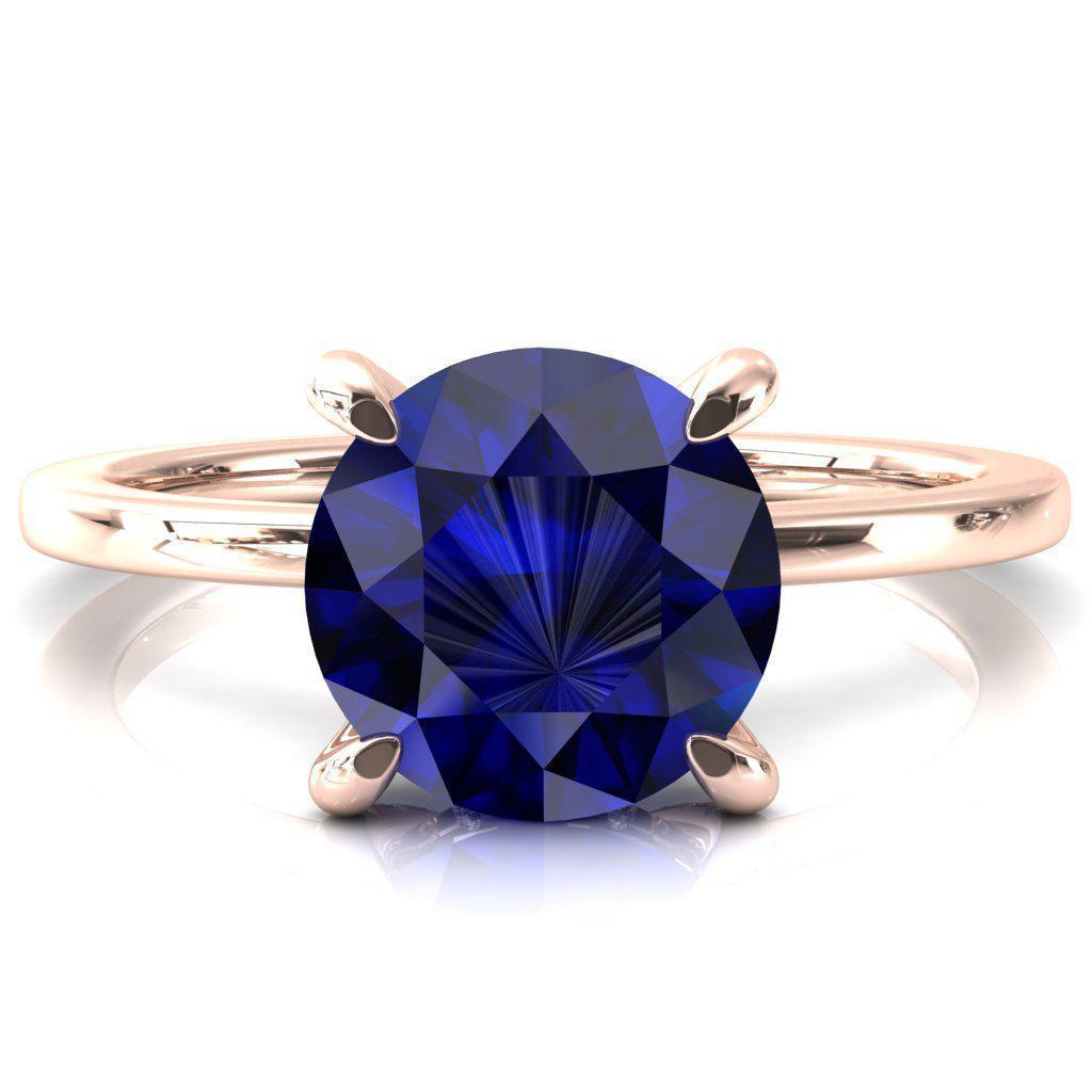 Rosy Round Blue Sapphire 4 Claw Prong Single Rail Micropave Engagement Ring-FIRE & BRILLIANCE