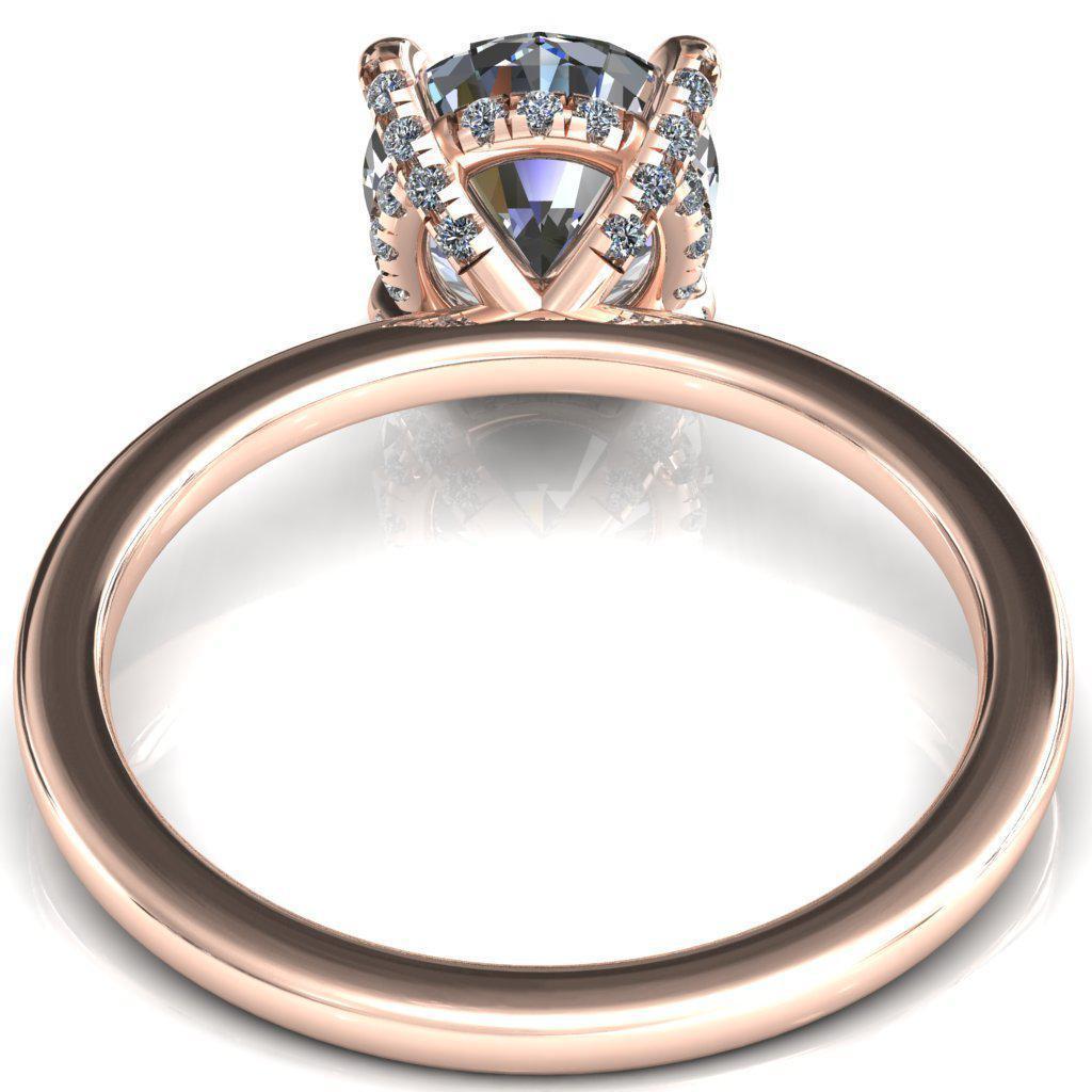 Rosy Round Moissanite 4 Claw Prong Single Rail Micropave Engagement Ring-FIRE & BRILLIANCE