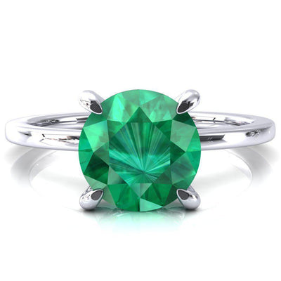 Rosy Round Emerald 4 Claw Prong Single Rail Micropave Engagement Ring-FIRE & BRILLIANCE