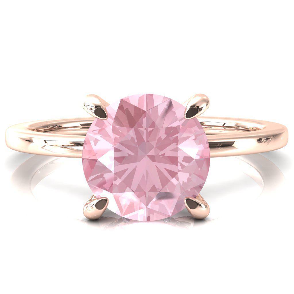 Rosy Round Pink Sapphire 4 Claw Prong Single Rail Micropave Engagement Ring-FIRE & BRILLIANCE