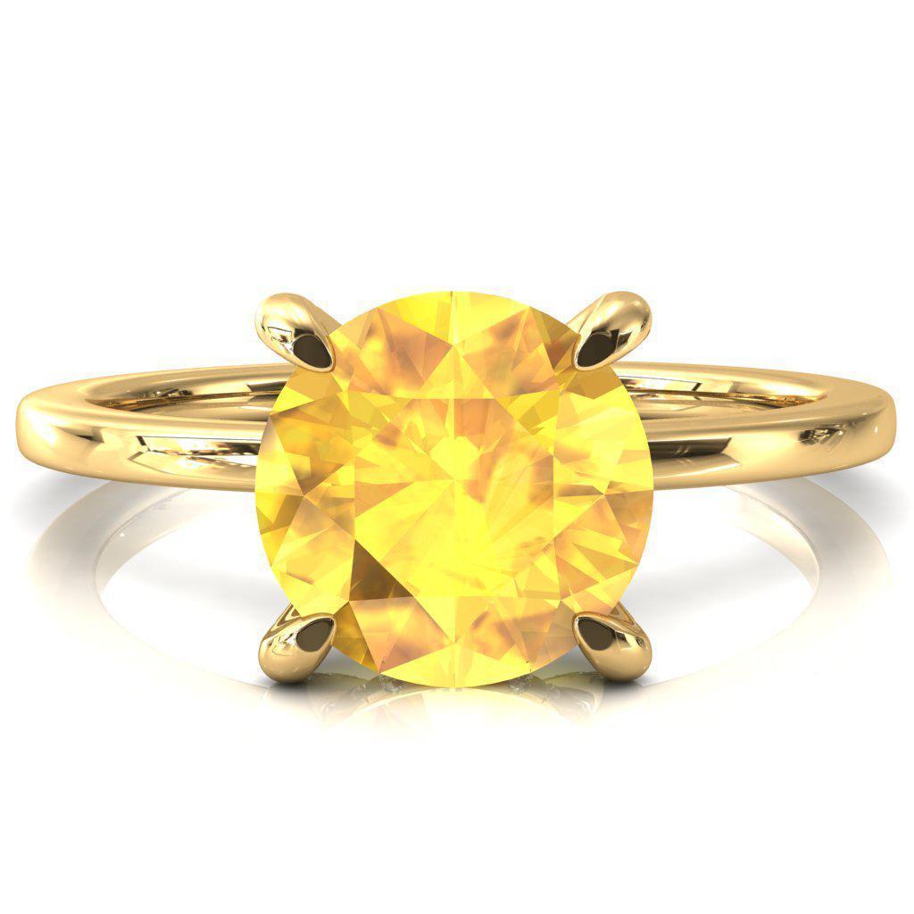 Rosy Round Yellow Sapphire 4 Claw Prong Single Rail Micropave Engagement Ring-FIRE & BRILLIANCE