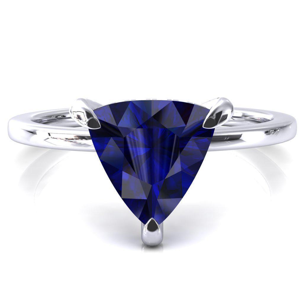 Rosy Trillion Blue Sapphire 3 Claw Prong Single Rail Micropave Engagement Ring-FIRE & BRILLIANCE