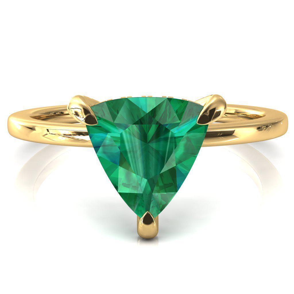 Rosy Trillion Emerald 3 Claw Prong Single Rail Micropave Engagement Ring-FIRE & BRILLIANCE