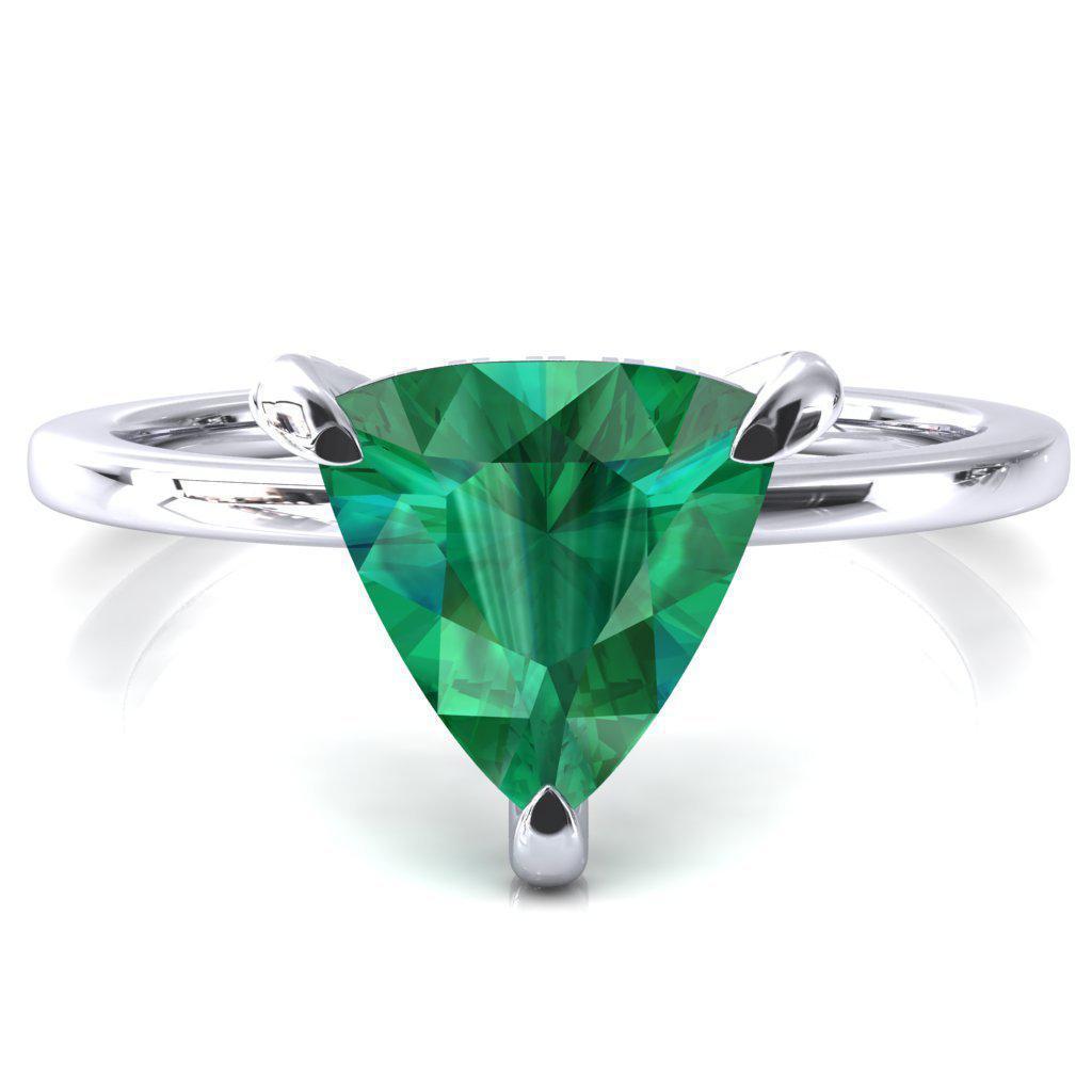 Rosy Trillion Emerald 3 Claw Prong Single Rail Micropave Engagement Ring-FIRE & BRILLIANCE