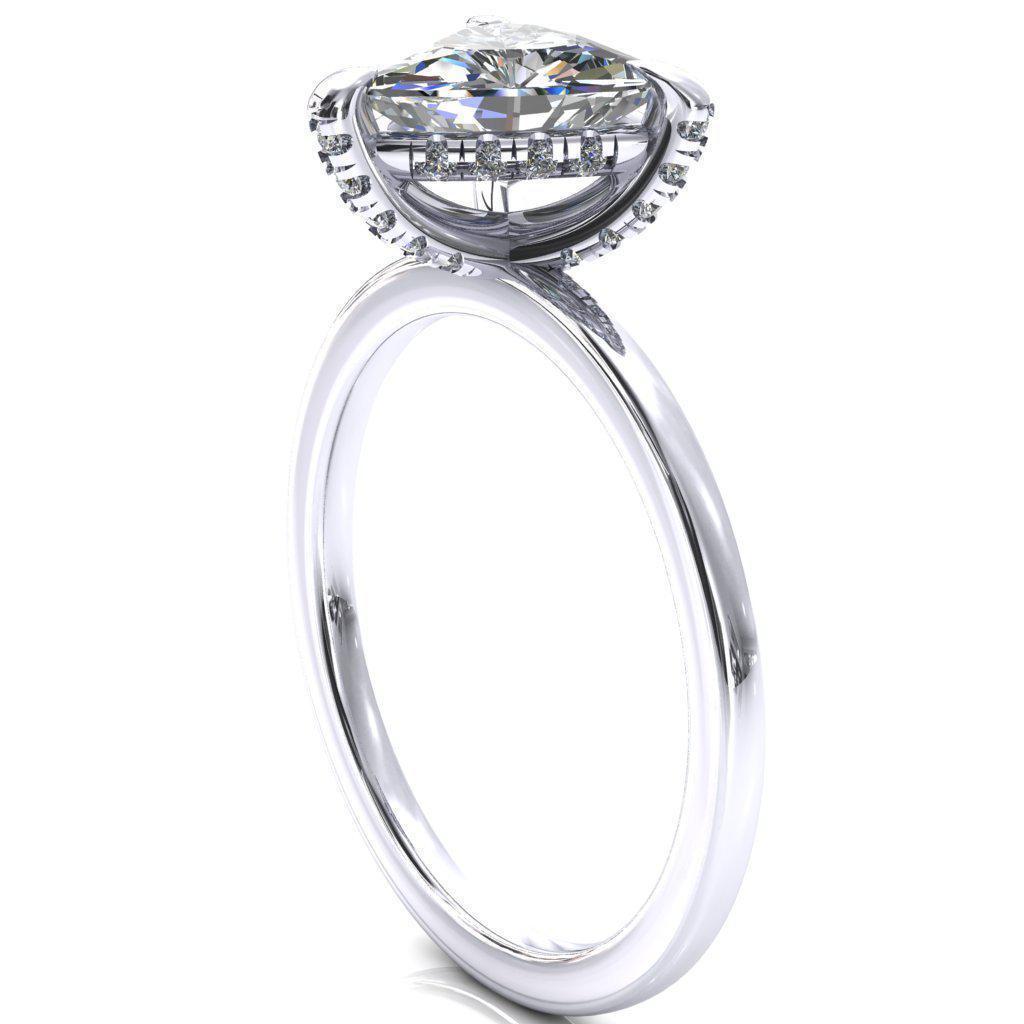 Rosy Trillion Moissanite 3 Claw Prong Single Rail Micropave Engagement Ring-FIRE & BRILLIANCE