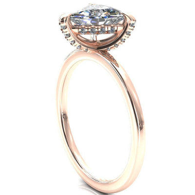 Rosy Trillion Moissanite 3 Claw Prong Single Rail Micropave Engagement Ring-FIRE & BRILLIANCE