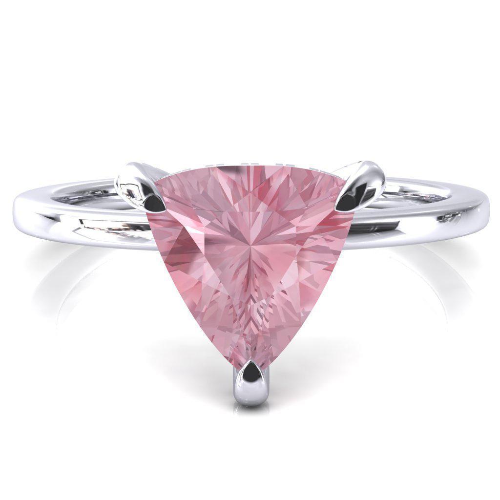 Rosy Trillion Pink Sapphire 3 Claw Prong Single Rail Micropave Engagement Ring-FIRE & BRILLIANCE