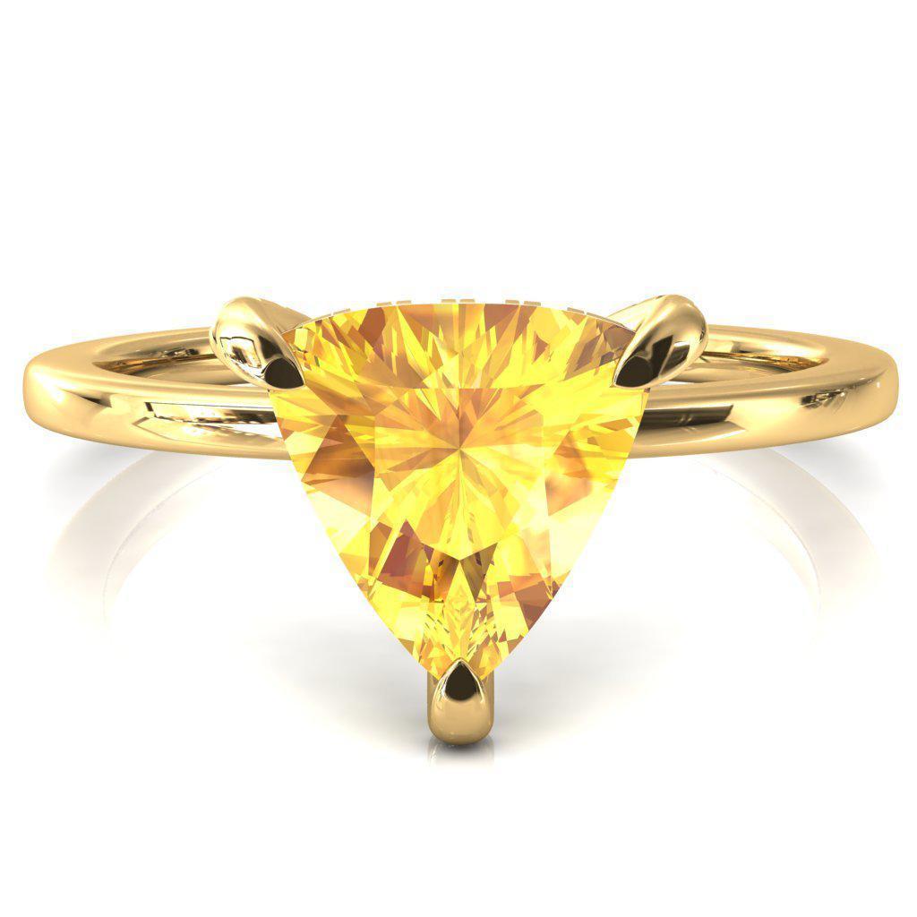 Rosy Trillion Yellow Sapphire 3 Claw Prong Single Rail Micropave Engagement Ring-FIRE & BRILLIANCE