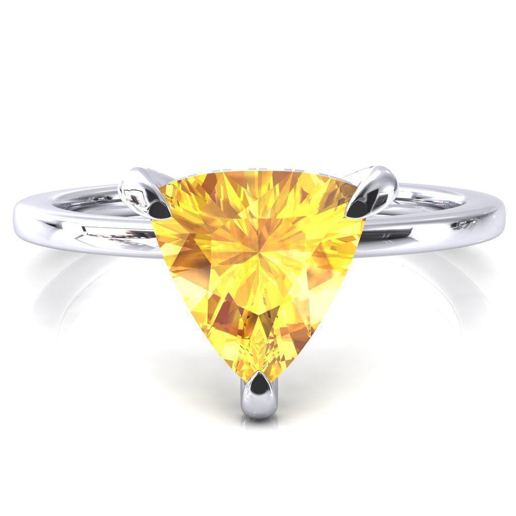 Rosy Trillion Yellow Sapphire 3 Claw Prong Single Rail Micropave Engagement Ring-FIRE & BRILLIANCE