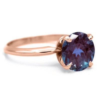 Round Alexandrite 14K Rose Gold 4 Prongs Solitaire Ring-FIRE & BRILLIANCE