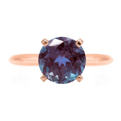 Round Alexandrite 14K Rose Gold 4 Prongs Solitaire Ring-FIRE & BRILLIANCE
