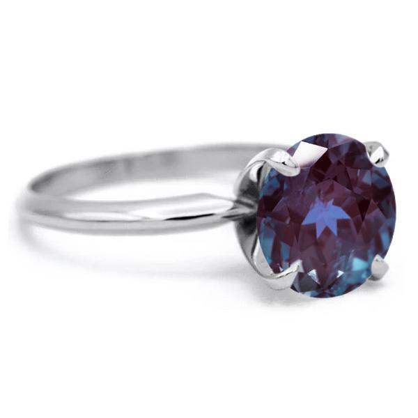 Round Alexandrite 14K or 18K White Gold 4 Prongs Solitaire Ring-FIRE & BRILLIANCE