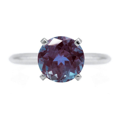 Round Alexandrite 14K or 18K White Gold 4 Prongs Solitaire Ring-FIRE & BRILLIANCE