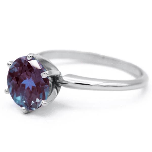 Round Alexandrite 14K or 18K White Gold 6 Prongs Solitaire Ring-FIRE & BRILLIANCE