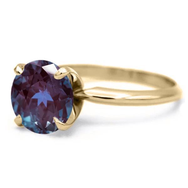 Round Alexandrite 14K or 18K Yellow Gold 4 Prongs Solitaire Ring-FIRE & BRILLIANCE