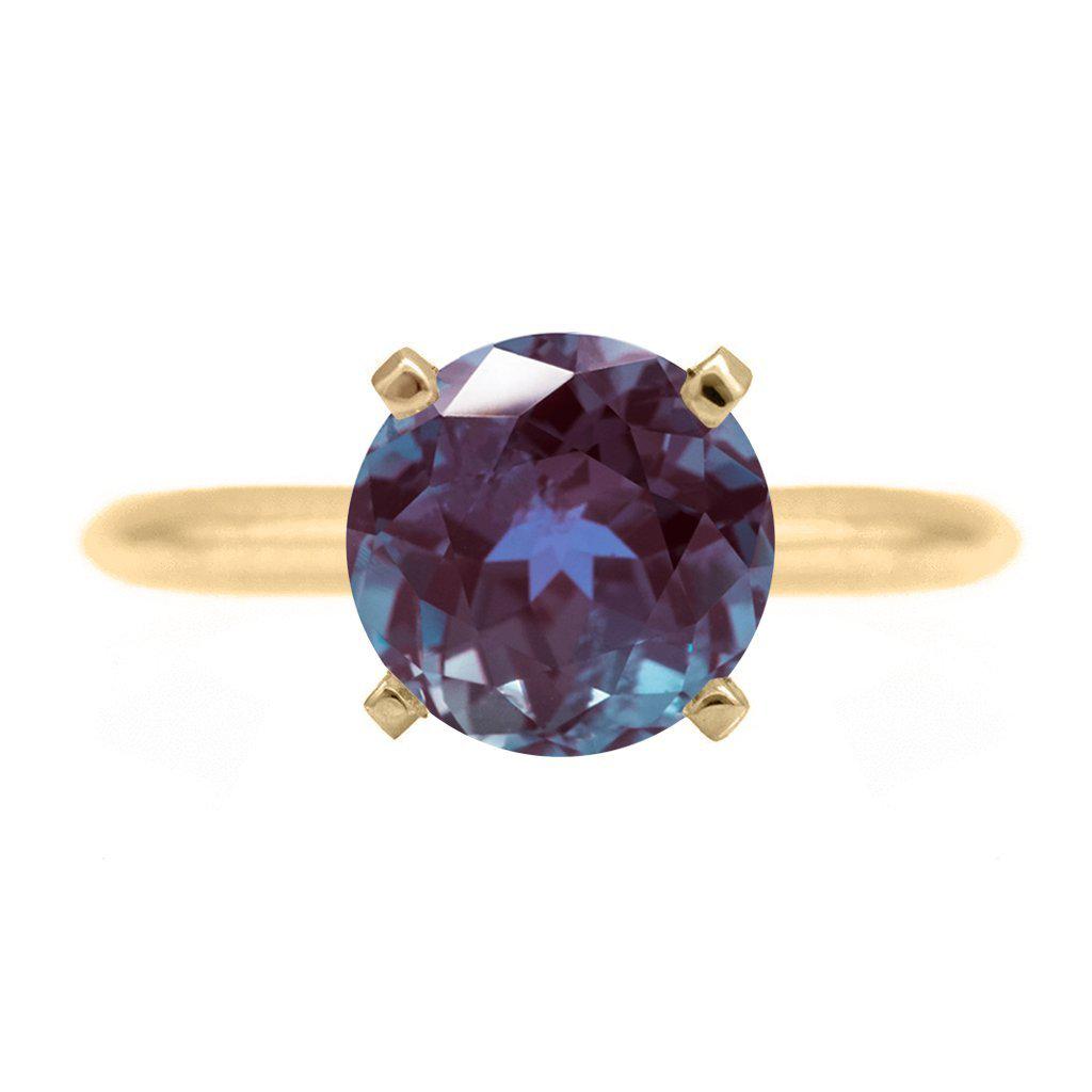 Round Alexandrite 14K or 18K Yellow Gold 4 Prongs Solitaire Ring-FIRE & BRILLIANCE