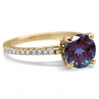 Round Alexandrite 4 Prongs Diamond Accent Ice Cathedral Solitaire Ring-FIRE & BRILLIANCE