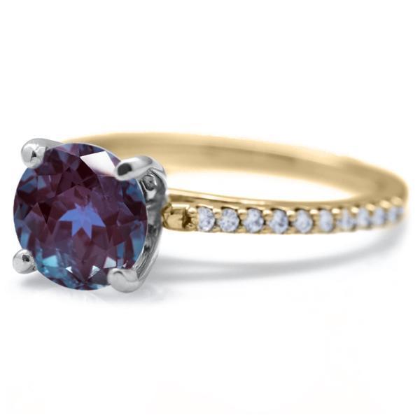 Round Alexandrite 4 Prongs Diamond Accent Ice Cathedral Solitaire Ring-FIRE & BRILLIANCE