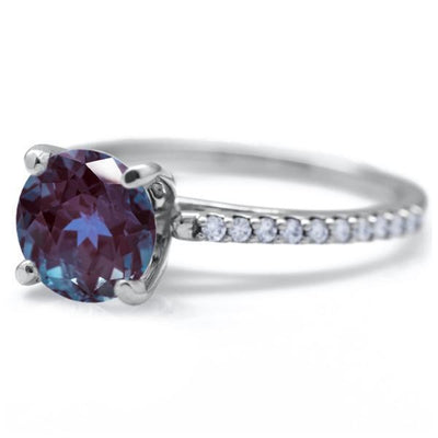 Round Alexandrite 4 Prongs Diamond Accent Ice Cathedral Solitaire Ring-FIRE & BRILLIANCE